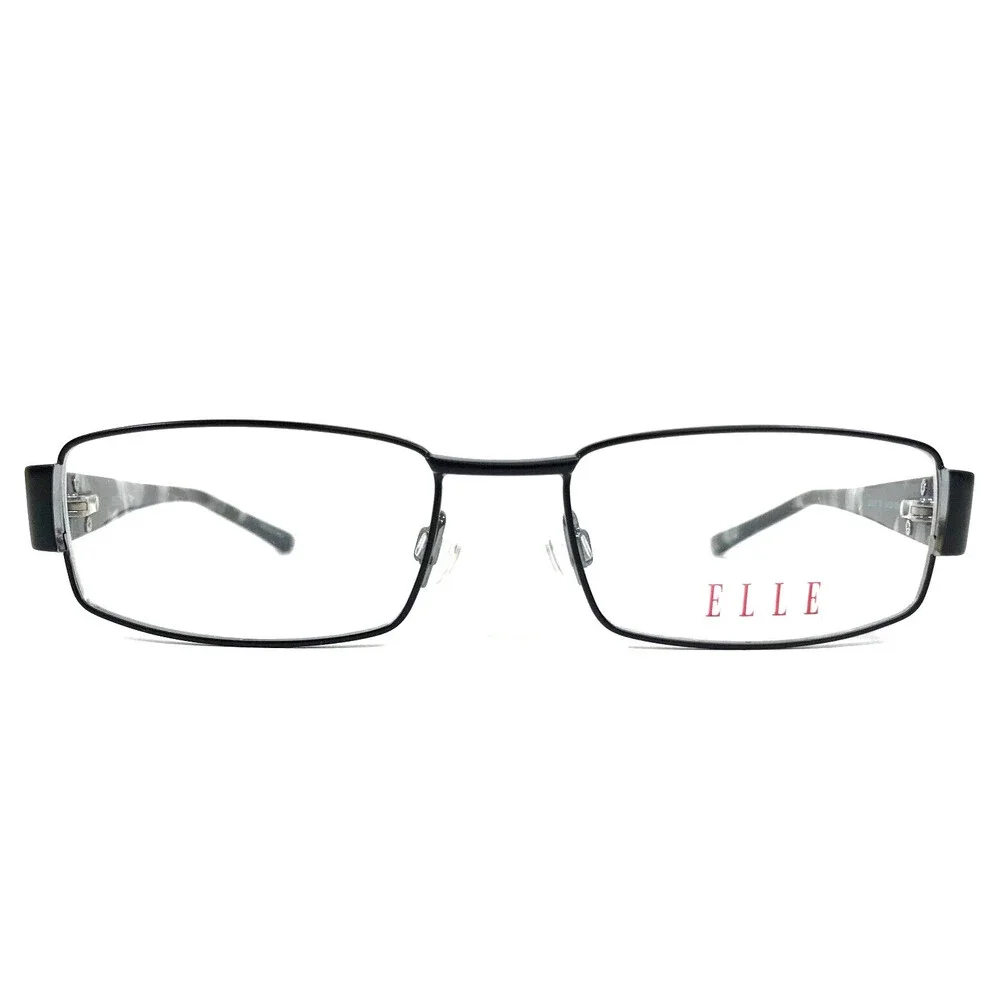Elle Eyeglasses Frames EL13317 BK Black Silver Rectangle Full Rim 50-16-135